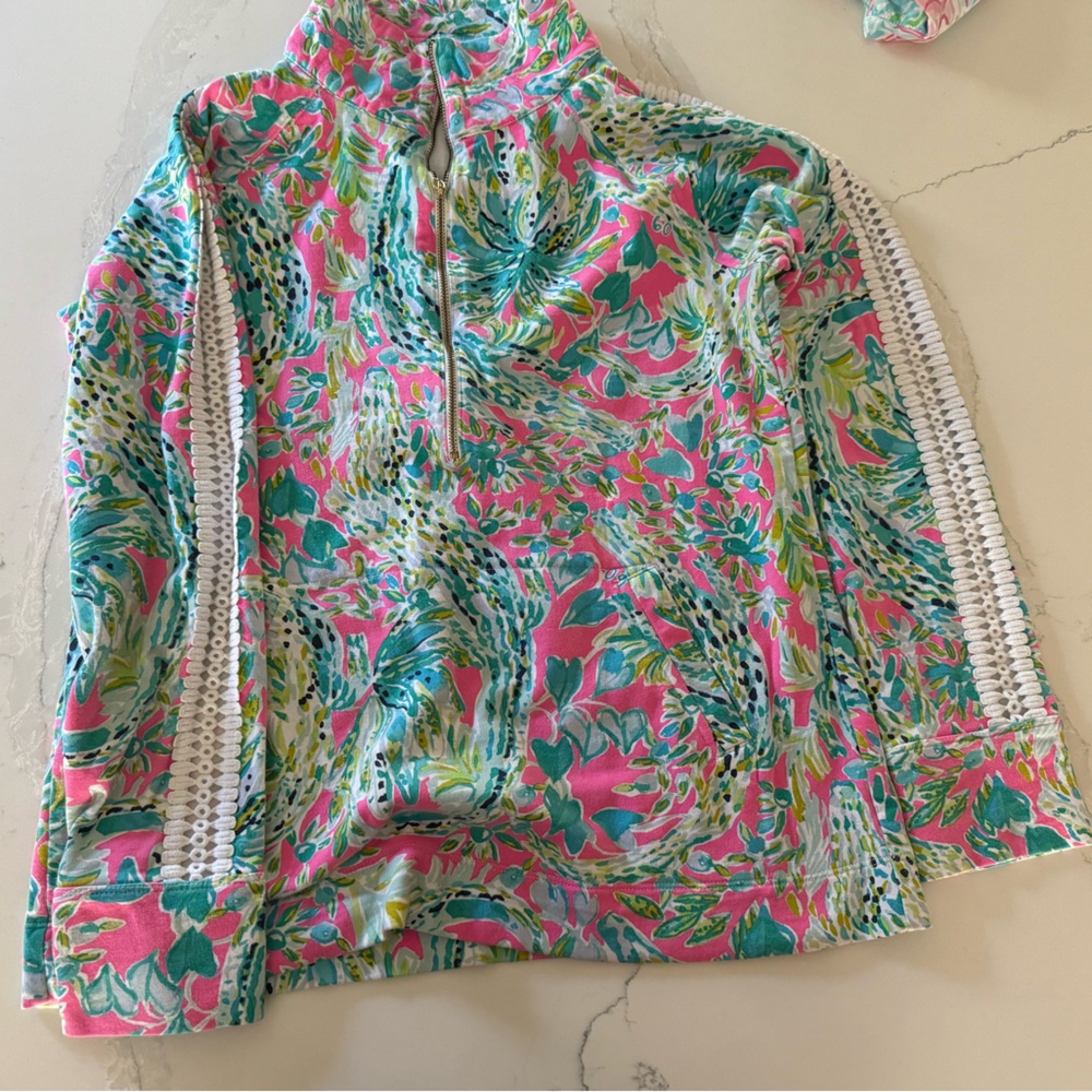Lilly Pulitzer Pink and Green Graphic Polo Sweatshirt